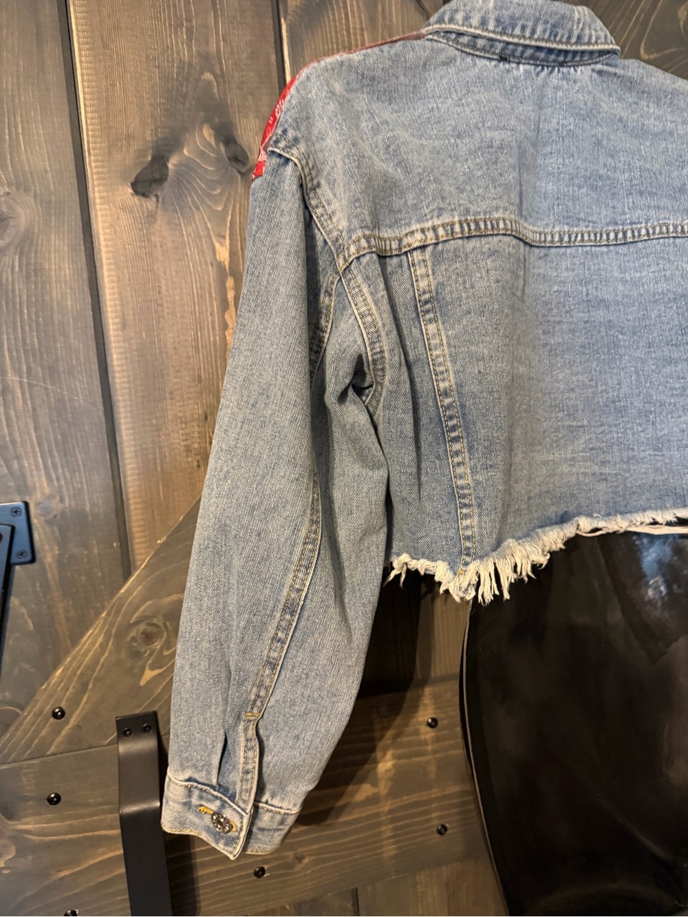 Bandana Patchwork Cropped Denim Jacket - Multicolor - Picture 6 of 8
